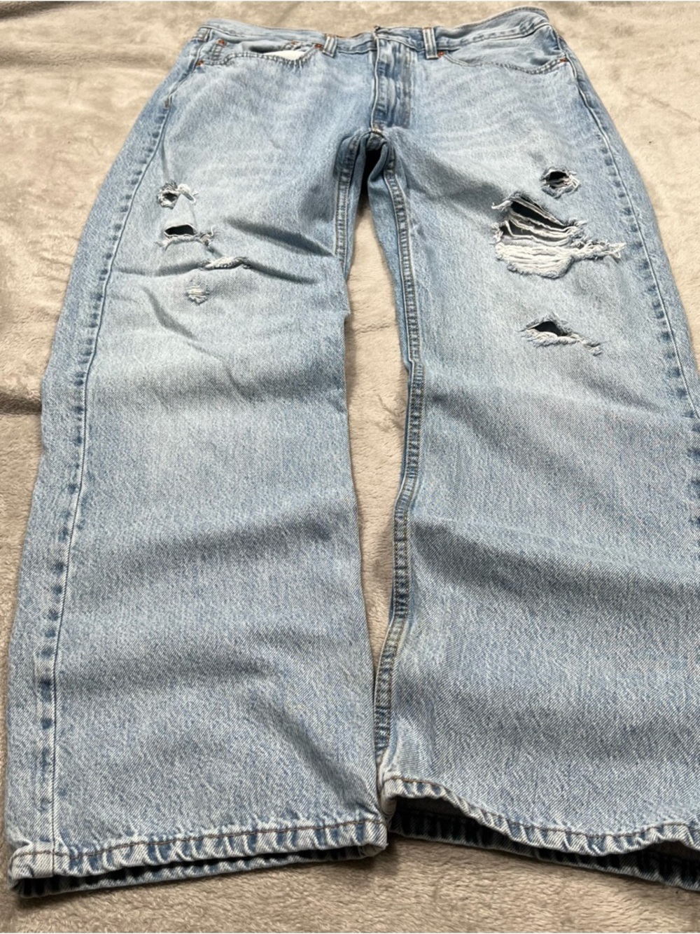 Levi's 565 Loose Straight Jeans Mens 34x29 Light Wash Blue Baggy Distressed Y2K
